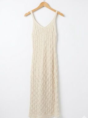 Cream Crochet Knit Maxi Dress